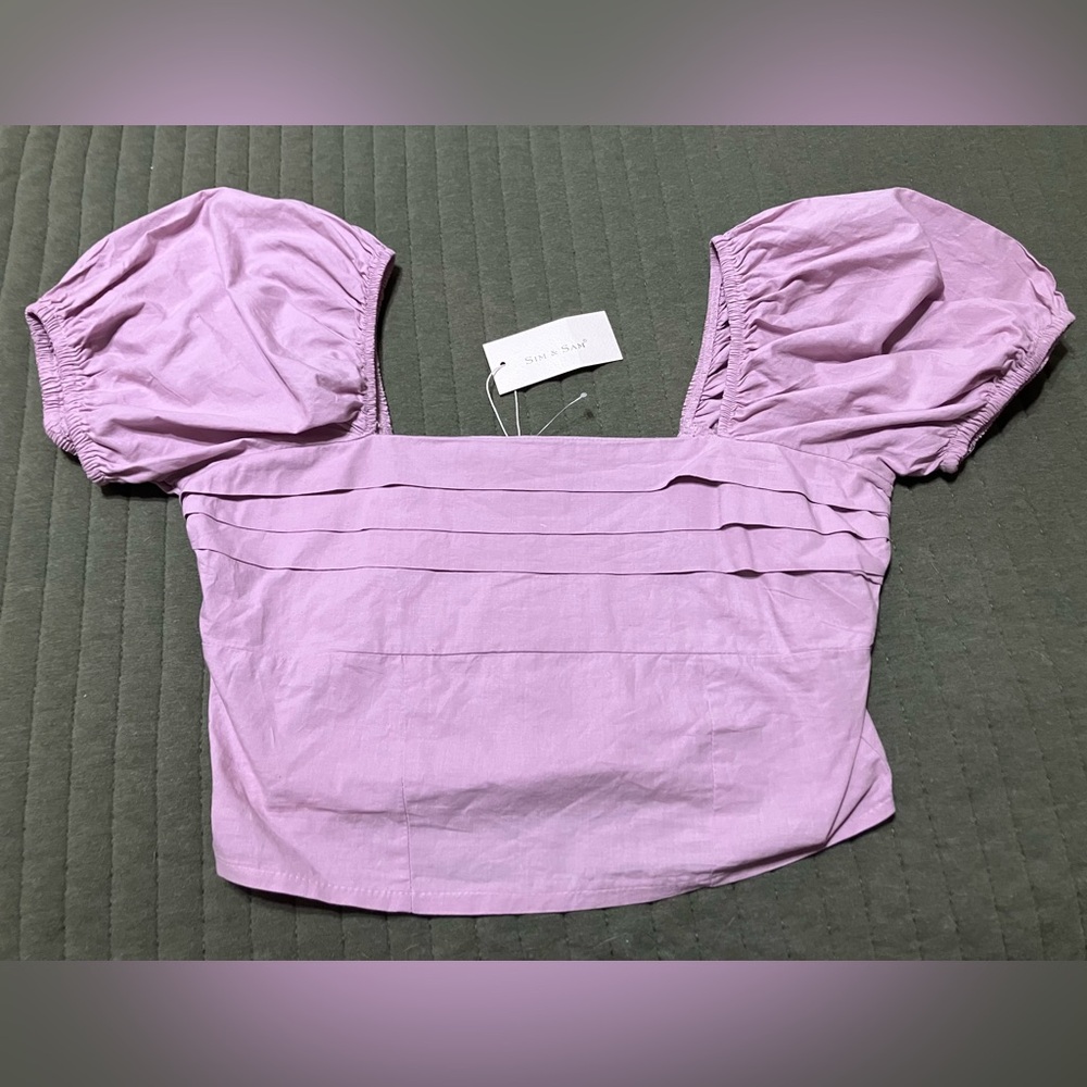 SimAndSam Burnished Lilac Poplin Pleat Bust Top - Picture 2 of 8
